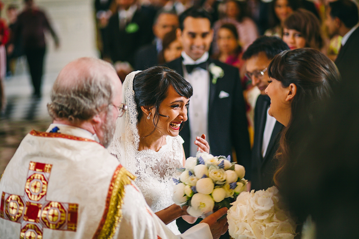 Sabrina and Nick had a multicultural wedding including an Anglican and Hindu ceremony at Syon Park in London. Sabrina wore Pronovias. Photography by Viva La weddings.