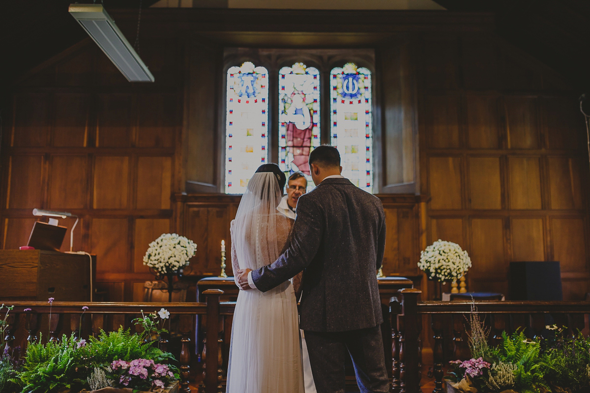 Bride Lucy wore the 'Peony' gown by Naomi Neoh for her romantic and elegant gin inspired wedding in the Lake District. Photography by Lottie Elizabeth.