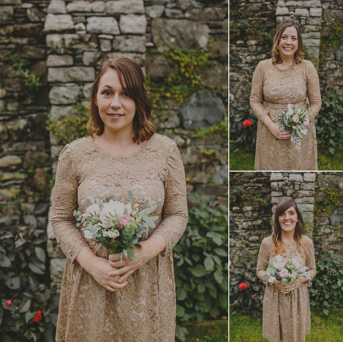 Bride Lucy wore the 'Peony' gown by Naomi Neoh for her romantic and elegant gin inspired wedding in the Lake District. Photography by Lottie Elizabeth.