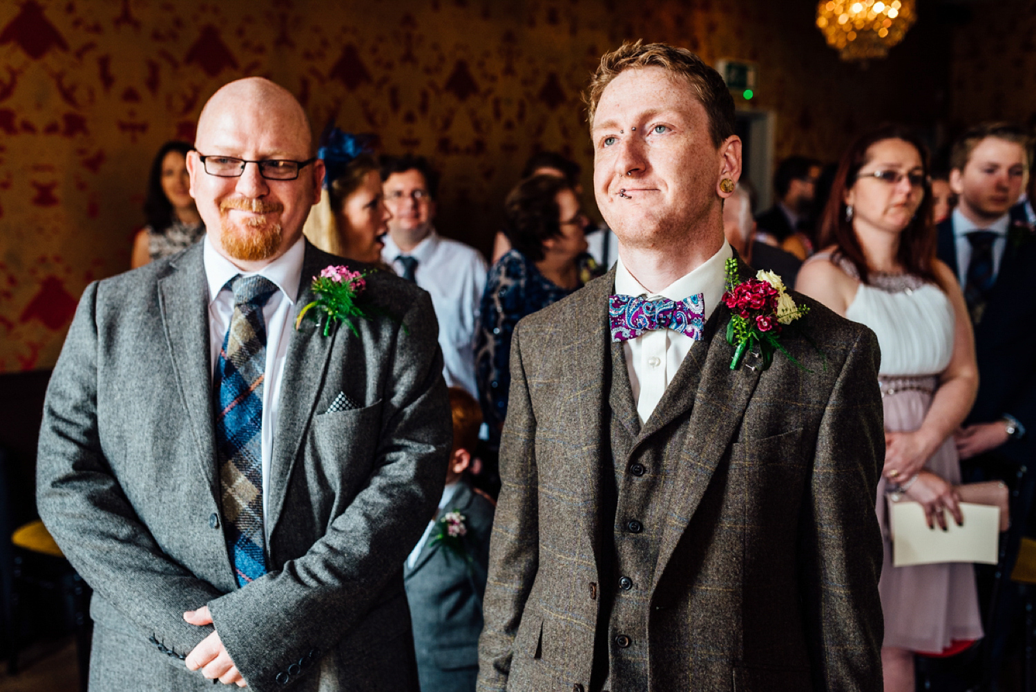 Bride Frankie wore a 1950's inspired, colourful polka dot dress by 'Oh My Honey' for her geek-chic and reto inspired wedding. Photography by Anna Pumer.