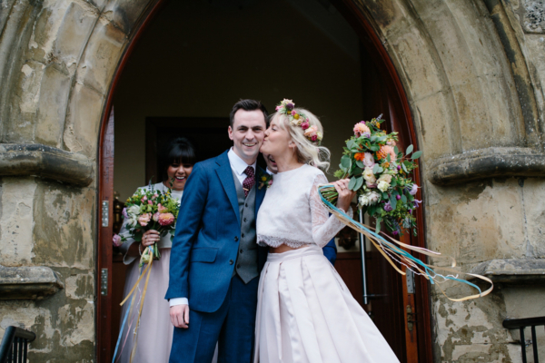 A Pale Pink Wedding Skirt for a Fun and Colourful Scottish Chapel Wedding