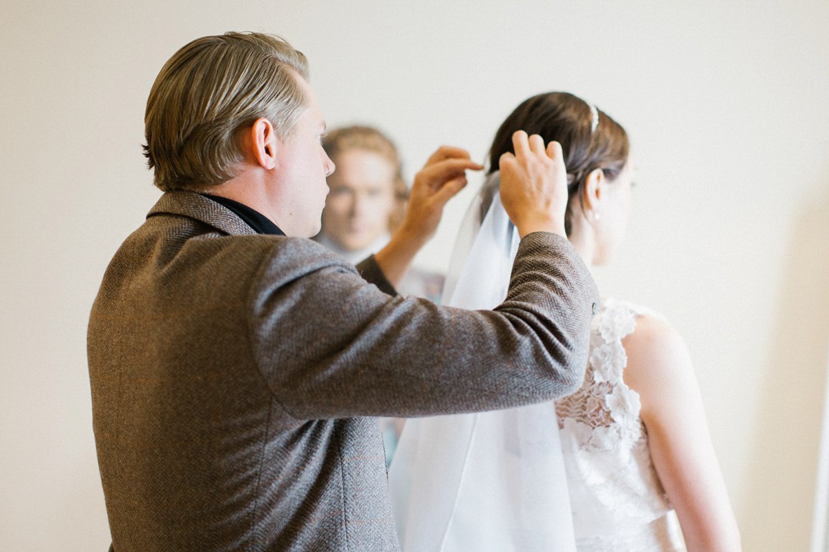 A Spring time wedding in the Lake District inspired by fairies. Bride Rachel wore a dress, veil and velvet shoes by Le Spose di Gio. Fine art wedding photography by Melissa Beattie.