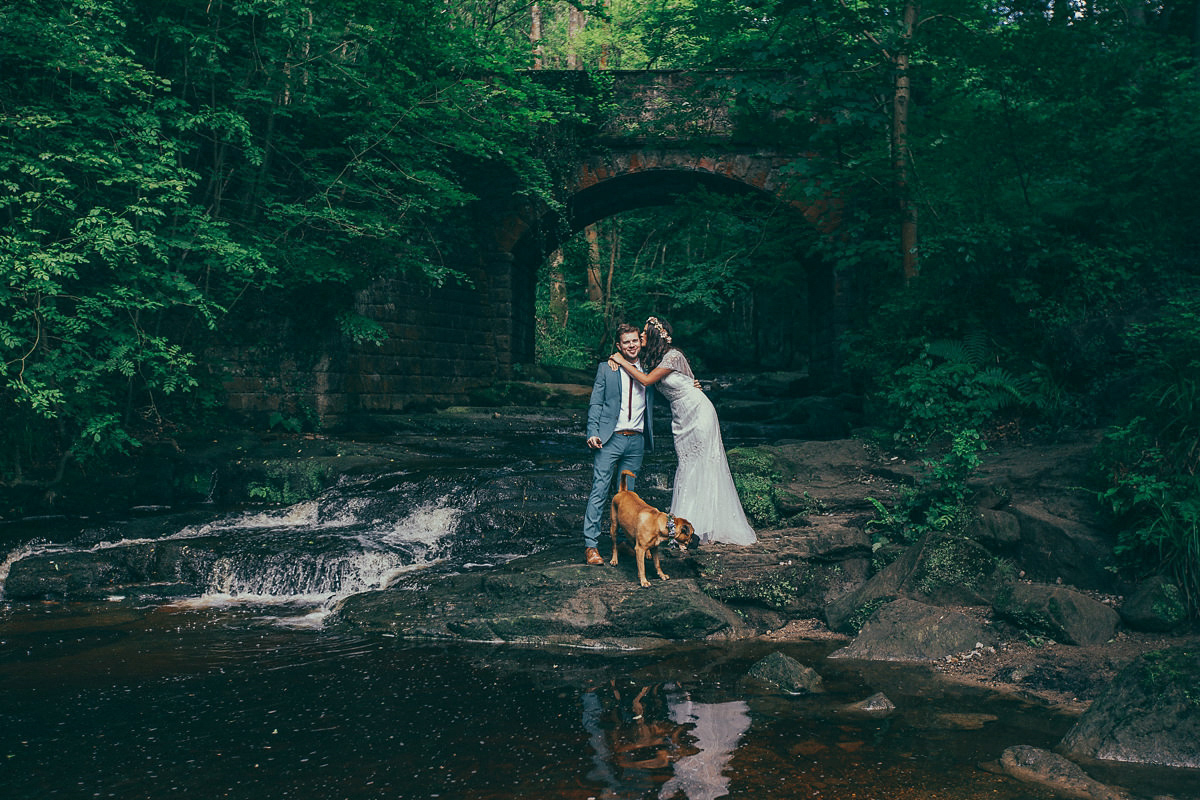 A festival inspired, magical woodland wedding at Falling Foss near Whitby, North Yorkshire. Captured by Mr & Mrs Photography.