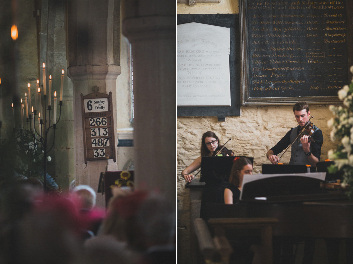 Rosie wore a Laure de Sagazan gown from The Mews of Notting Hill for her romantic summertime Devonshire coast wedding. Photography by Joseph Hall.