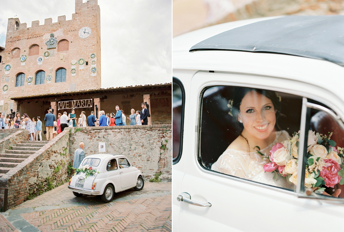 Our Lovettes member and bride Kate wore a 1950's inspired short gown for her wedding in the rural Italian countryside. Photography by Gert Huygaerts.