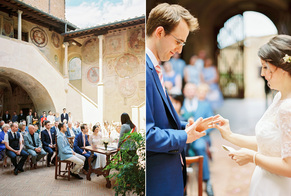 Our Lovettes member and bride Kate wore a 1950's inspired short gown for her wedding in the rural Italian countryside. Photography by Gert Huygaerts.