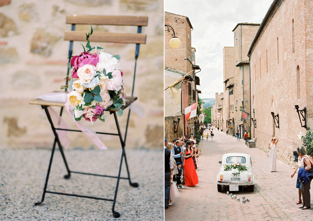 Our Lovettes member and bride Kate wore a 1950's inspired short gown for her wedding in the rural Italian countryside. Photography by Gert Huygaerts.