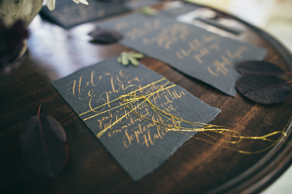 A nature and autumn inspired editorial for the free spirited and creative bride. Calligraphy by Moon & Tide. Captured by Bickerstaff Photograpy.