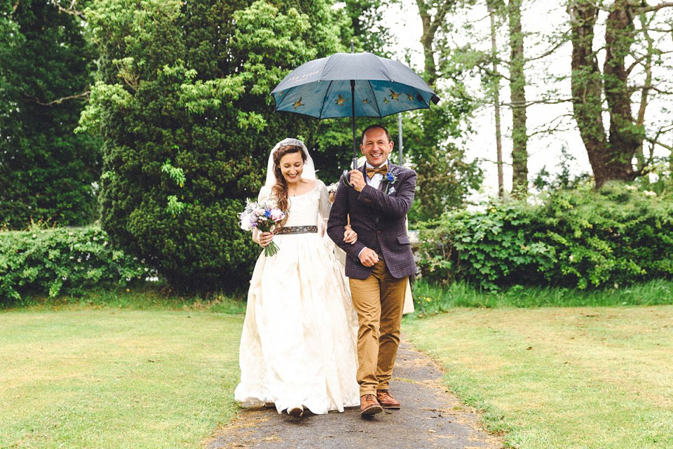 Hannah wore a Regency period inspired dress she made herself for her homemade village hall wedding. Photography by Ash James.