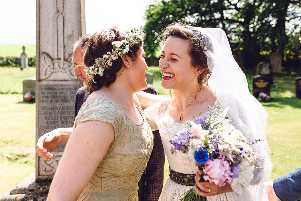 Hannah wore a Regency period inspired dress she made herself for her homemade village hall wedding. Photography by Ash James.