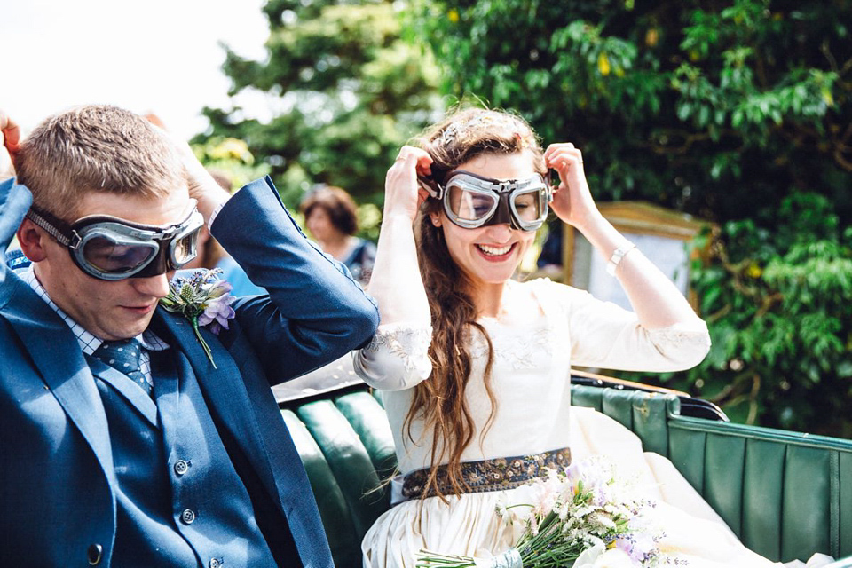 Hannah wore a Regency period inspired dress she made herself for her homemade village hall wedding. Photography by Ash James.