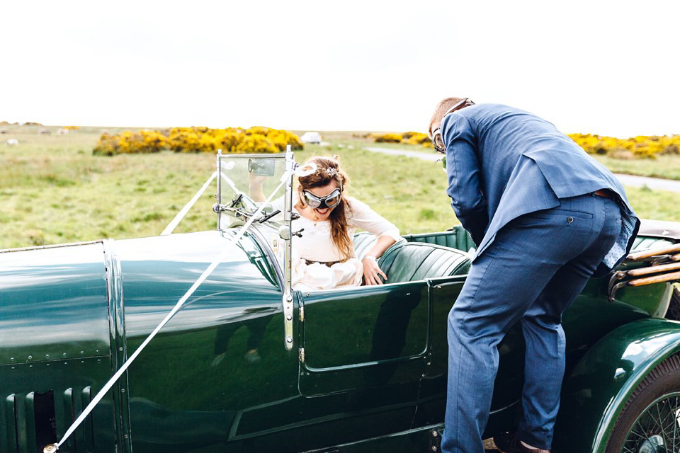 Hannah wore a Regency period inspired dress she made herself for her homemade village hall wedding. Photography by Ash James.