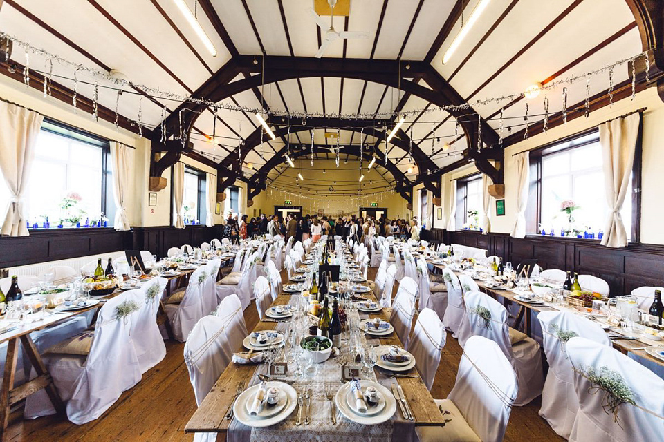 Hannah wore a Regency period inspired dress she made herself for her homemade village hall wedding. Photography by Ash James.