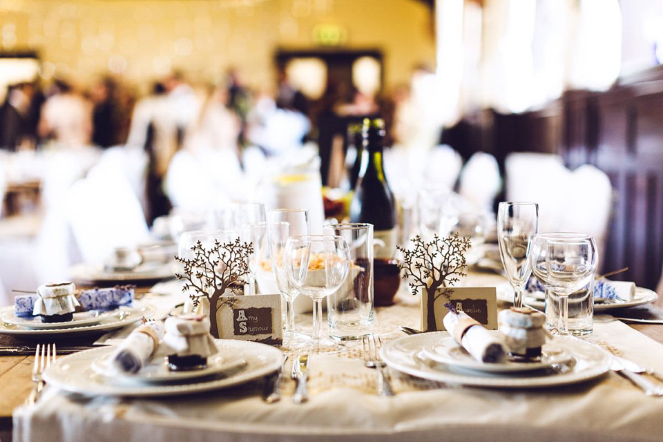 Hannah wore a Regency period inspired dress she made herself for her homemade village hall wedding. Photography by Ash James.