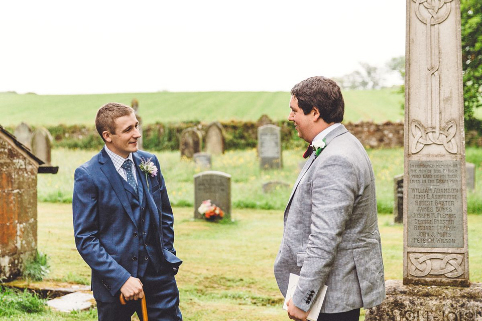 Hannah wore a Regency period inspired dress she made herself for her homemade village hall wedding. Photography by Ash James.