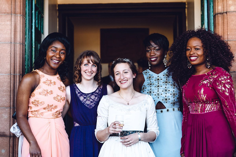 Hannah wore a Regency period inspired dress she made herself for her homemade village hall wedding. Photography by Ash James.