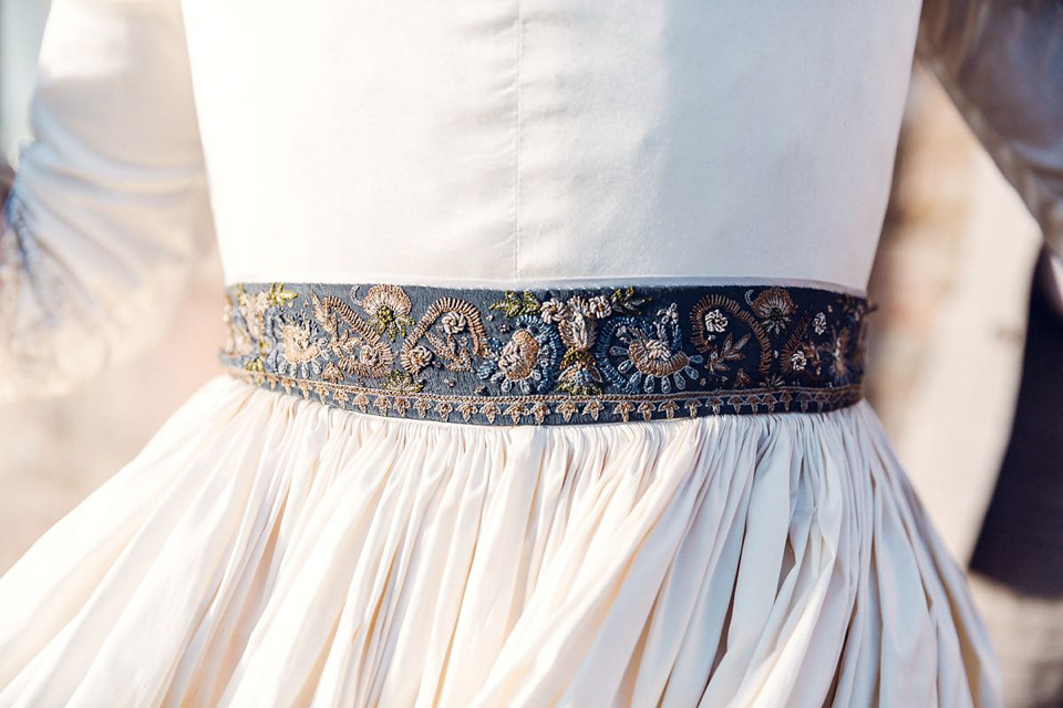 Hannah wore a Regency period inspired dress she made herself for her homemade village hall wedding. Photography by Ash James.