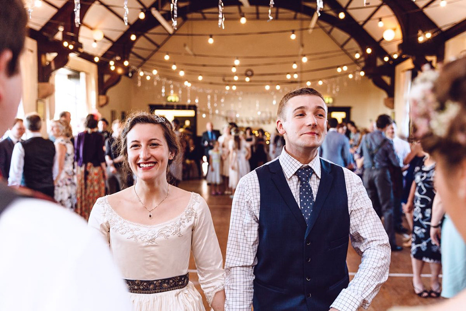 Hannah wore a Regency period inspired dress she made herself for her homemade village hall wedding. Photography by Ash James.