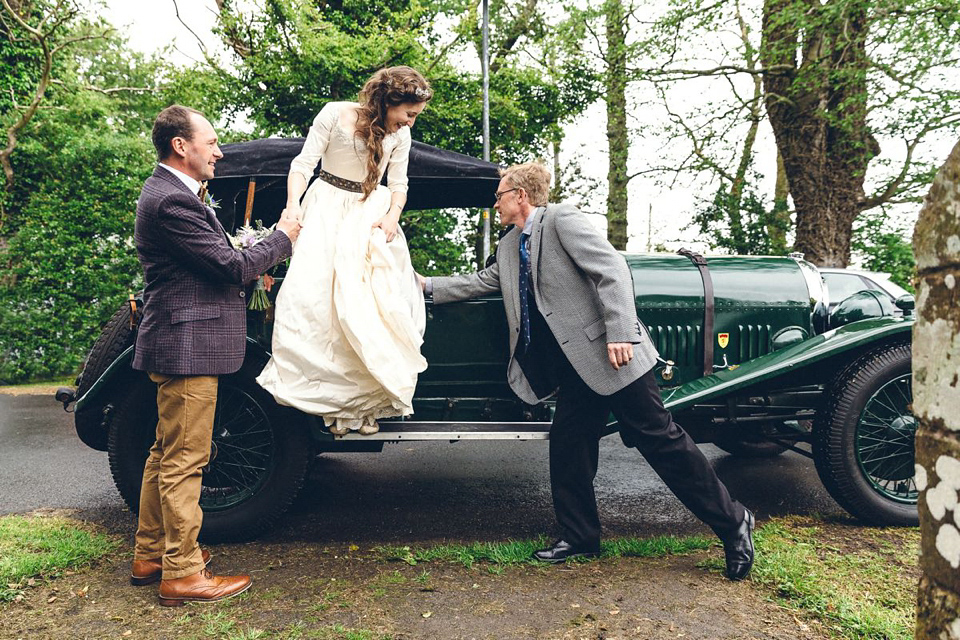 Hannah wore a Regency period inspired dress she made herself for her homemade village hall wedding. Photography by Ash James.