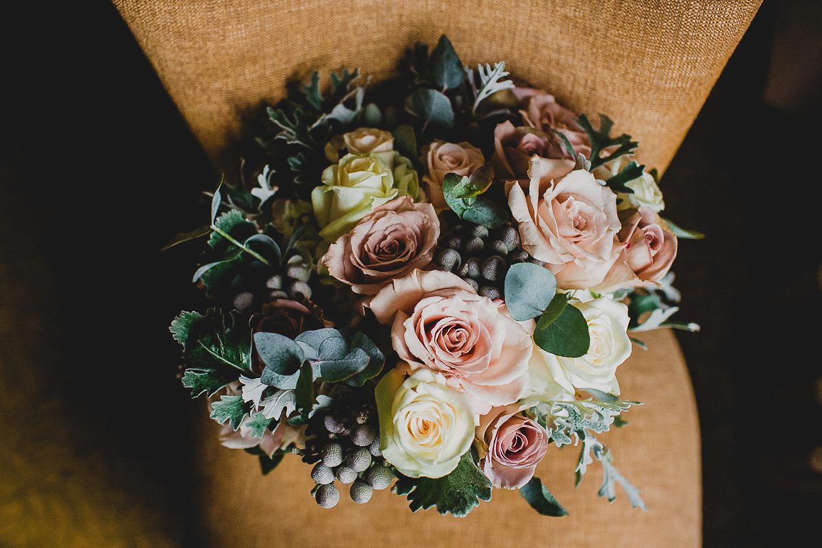 Charlie wore an Annsul Y gown and Rosie Willett headpiece for her Elegant Autumn wedding at the Orangery in Kent. Photography by Jonny MP.