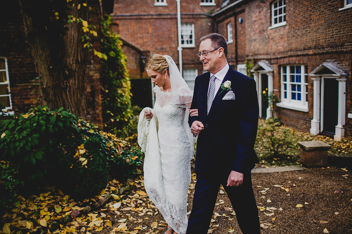 Charlie wore an Annsul Y gown and Rosie Willett headpiece for her Elegant Autumn wedding at the Orangery in Kent. Photography by Jonny MP.