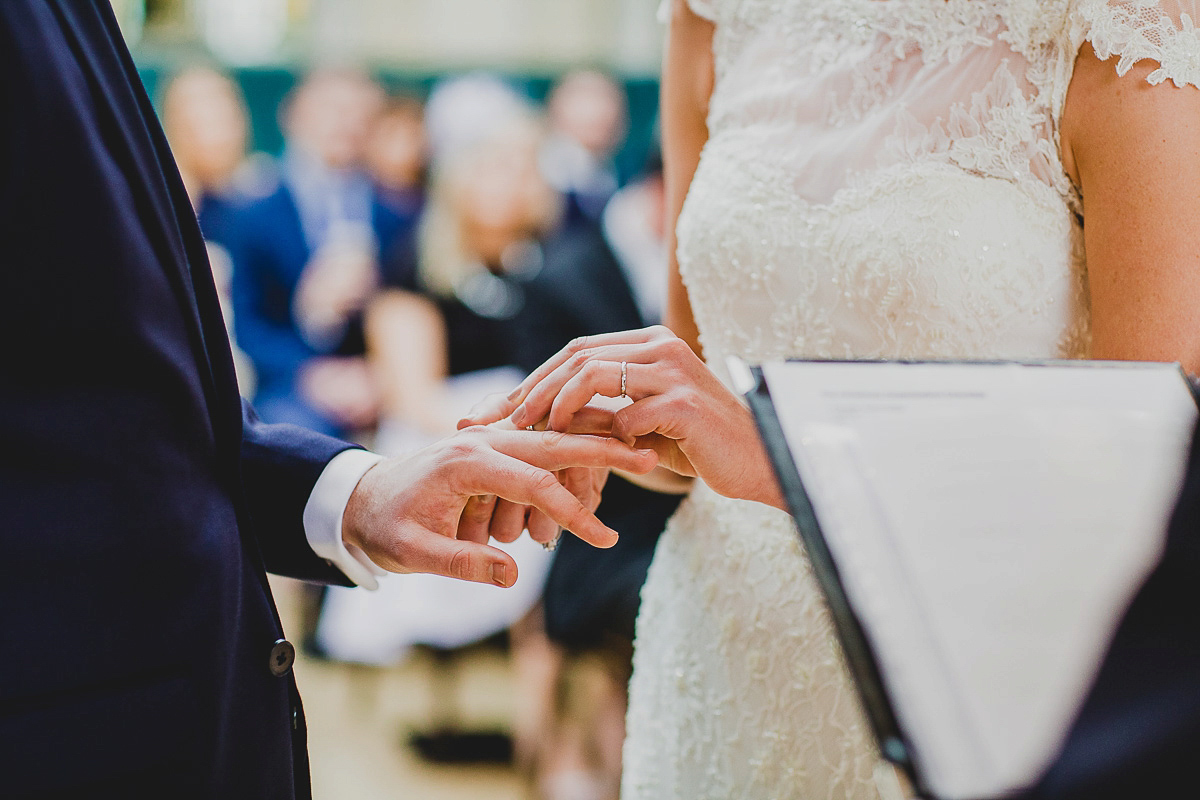 Charlie wore an Annsul Y gown and Rosie Willett headpiece for her Elegant Autumn wedding at the Orangery in Kent. Photography by Jonny MP.