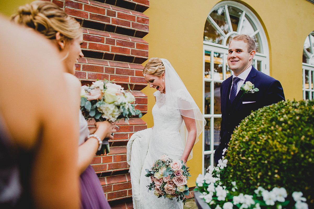 Charlie wore an Annsul Y gown and Rosie Willett headpiece for her Elegant Autumn wedding at the Orangery in Kent. Photography by Jonny MP.