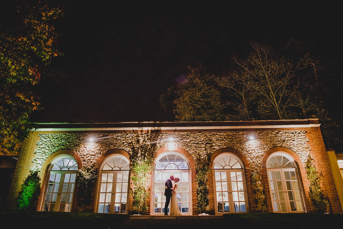 Charlie wore an Annsul Y gown and Rosie Willett headpiece for her Elegant Autumn wedding at the Orangery in Kent. Photography by Jonny MP.