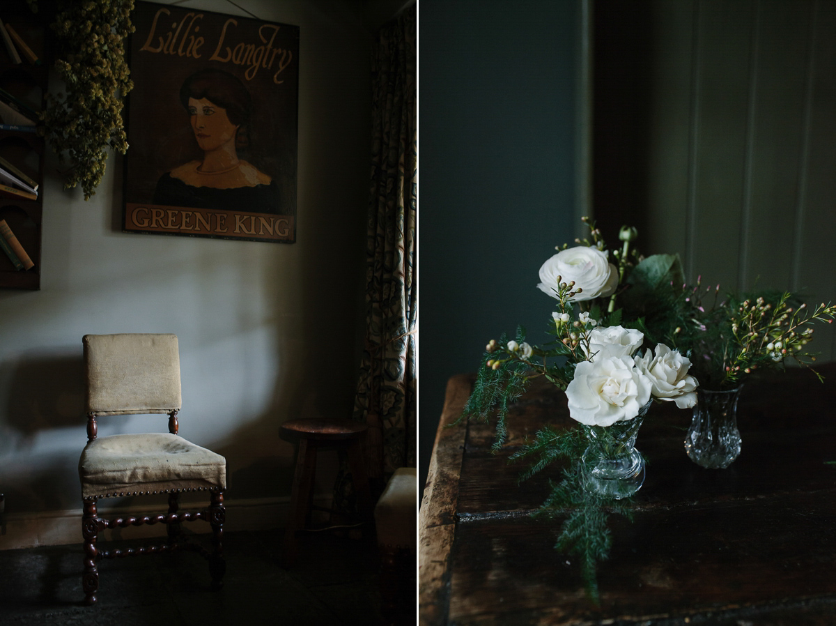 Rachel wore the Payton slip and Sabine top by Charlie Brear for her romantic, 1930's inspired winter wedding in Somerset. Photography by Joanna Brown.