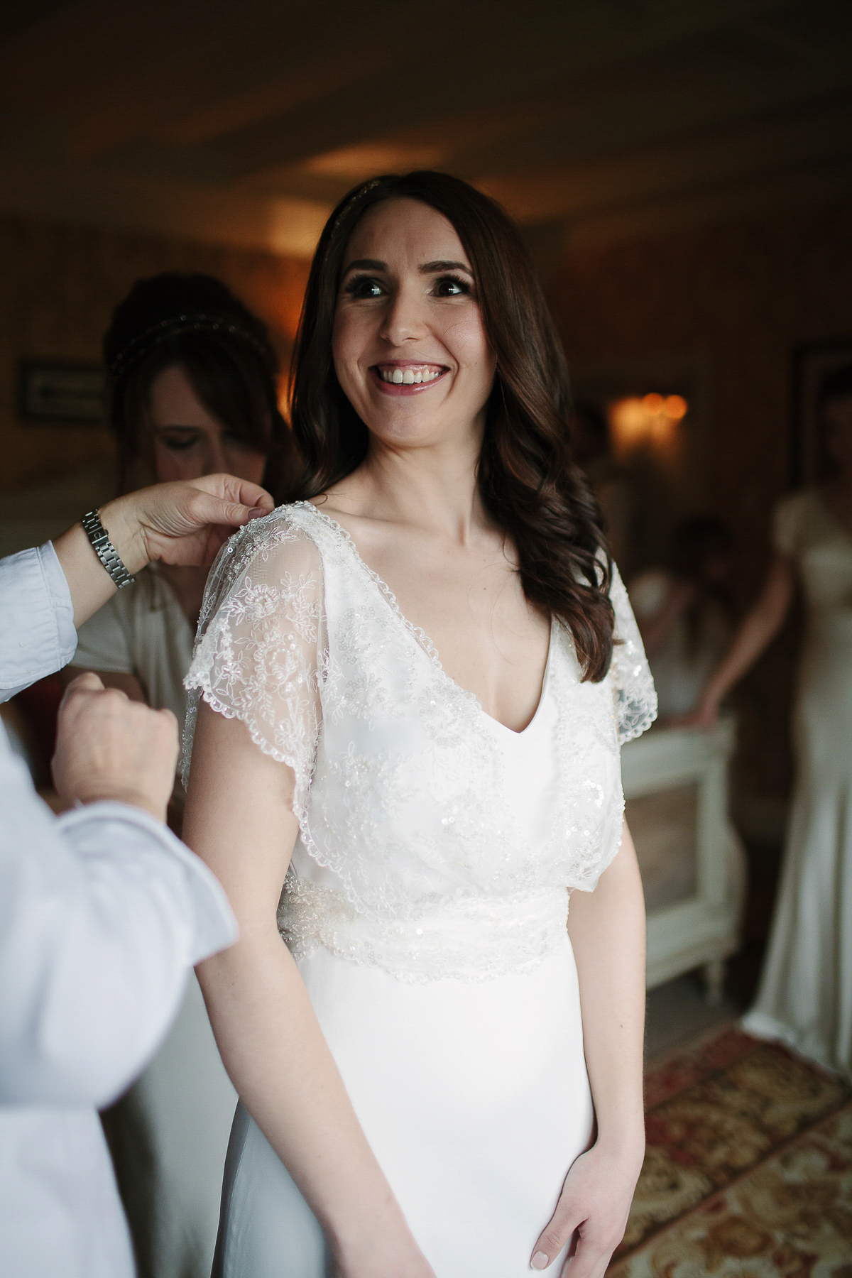 Rachel wore the Payton slip and Sabine top by Charlie Brear for her romantic, 1930's inspired winter wedding in Somerset. Photography by Joanna Brown.