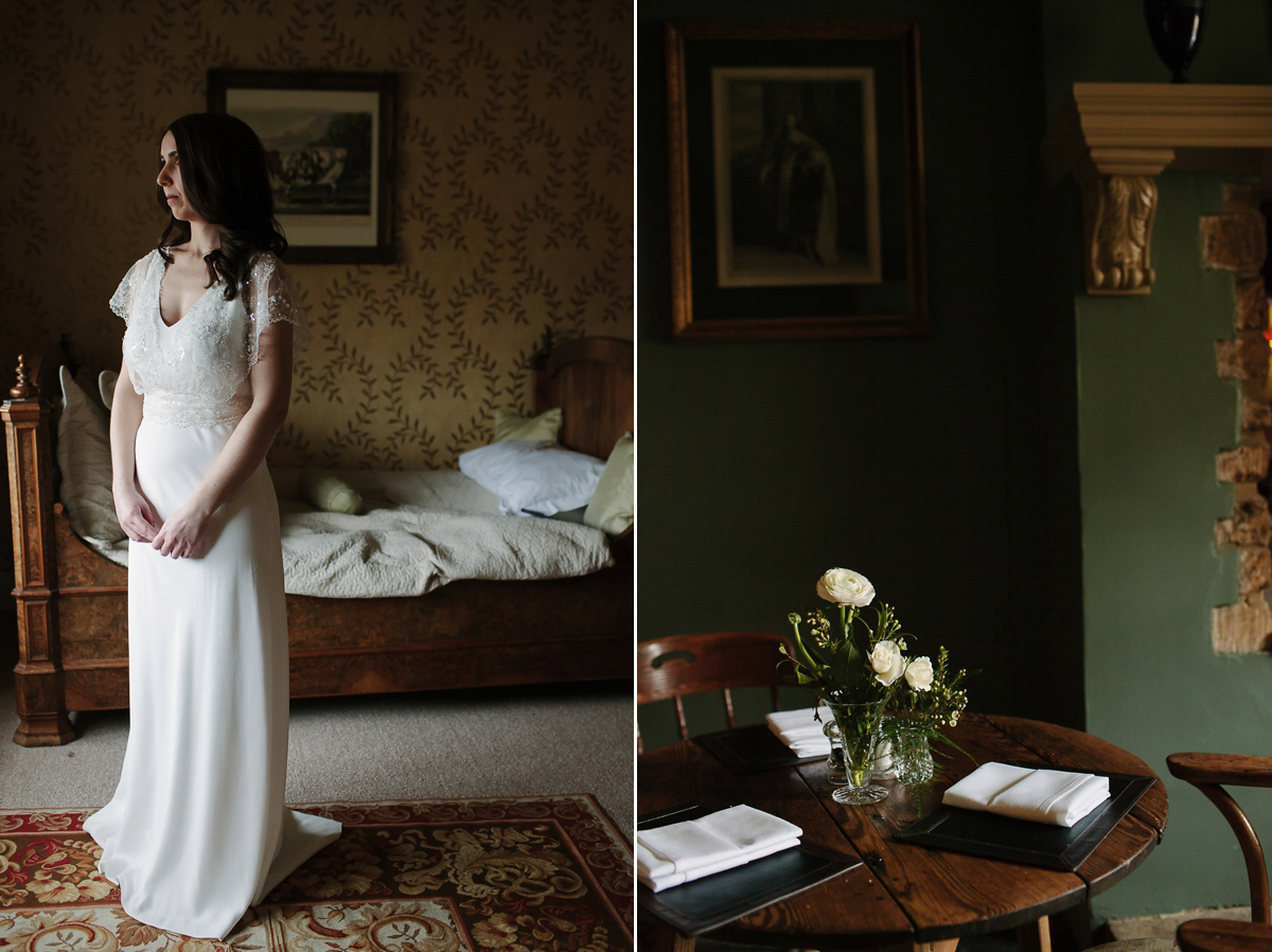 Rachel wore the Payton slip and Sabine top by Charlie Brear for her romantic, 1930's inspired winter wedding in Somerset. Photography by Joanna Brown.