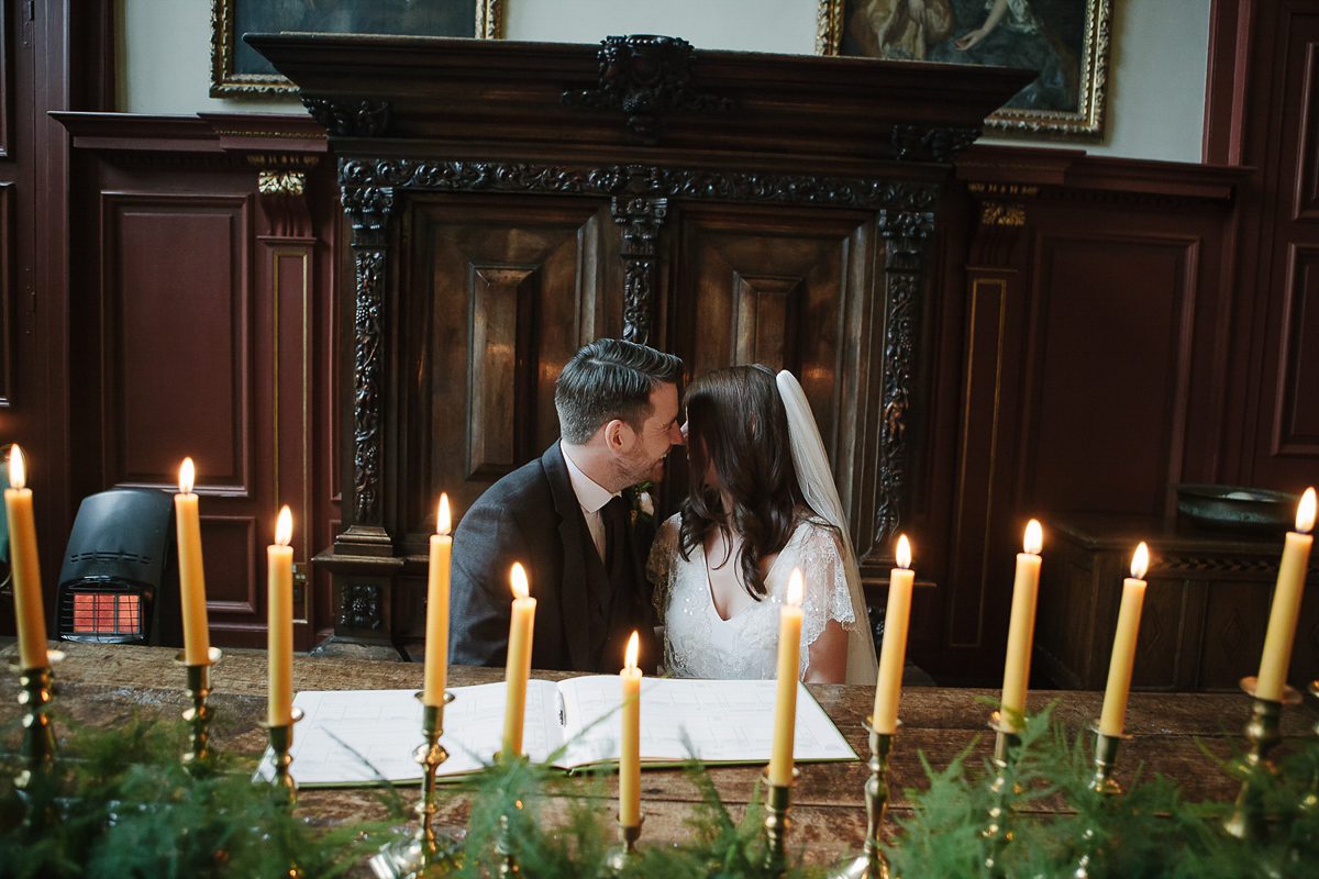 Rachel wore the Payton slip and Sabine top by Charlie Brear for her romantic, 1930's inspired winter wedding in Somerset. Photography by Joanna Brown.