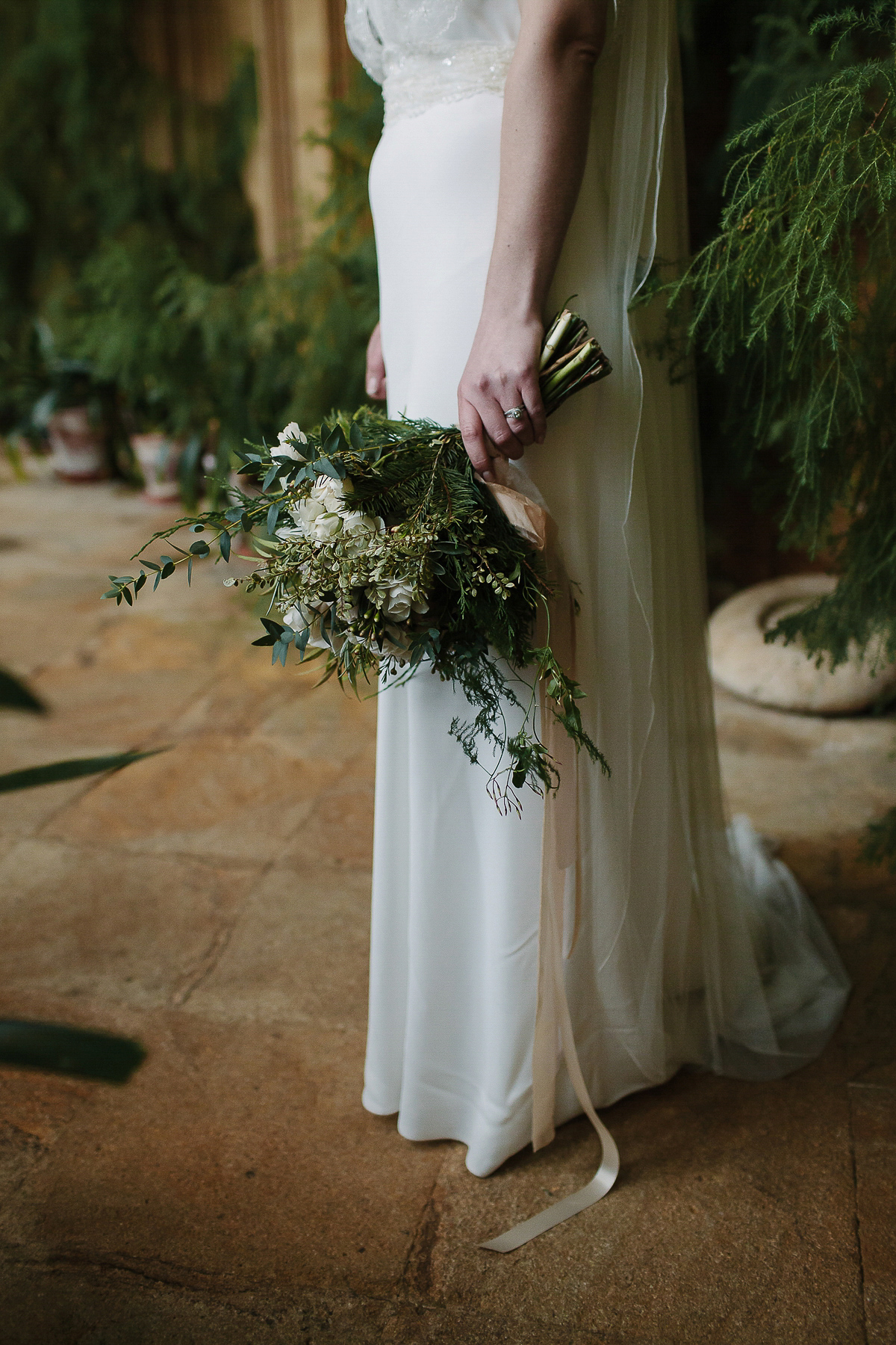 Rachel wore the Payton slip and Sabine top by Charlie Brear for her romantic, 1930's inspired winter wedding in Somerset. Photography by Joanna Brown.