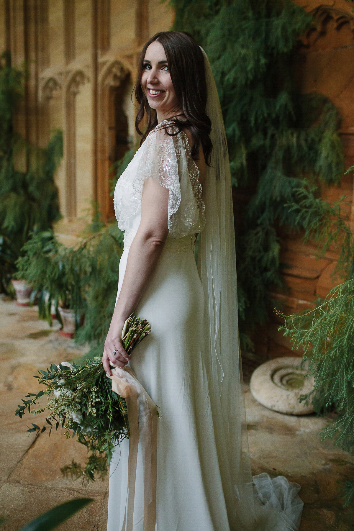 Rachel wore the Payton slip and Sabine top by Charlie Brear for her romantic, 1930's inspired winter wedding in Somerset. Photography by Joanna Brown.