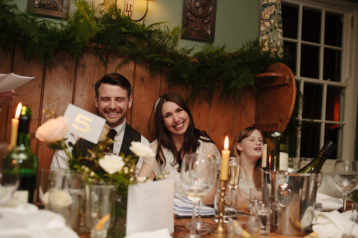 Rachel wore the Payton slip and Sabine top by Charlie Brear for her romantic, 1930's inspired winter wedding in Somerset. Photography by Joanna Brown.