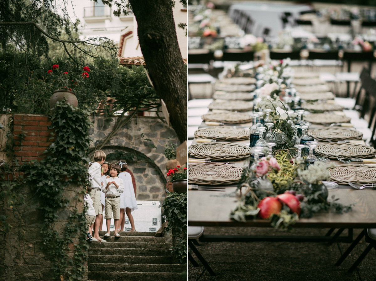 Bride Margarita wore a backless dress for her rustic woodland wedding in Spain. Photography by Sarah Lobla.