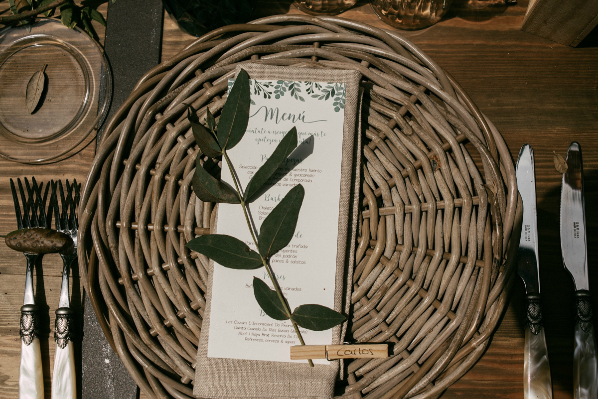 Bride Margarita wore a backless dress for her rustic woodland wedding in Spain. Photography by Sarah Lobla.