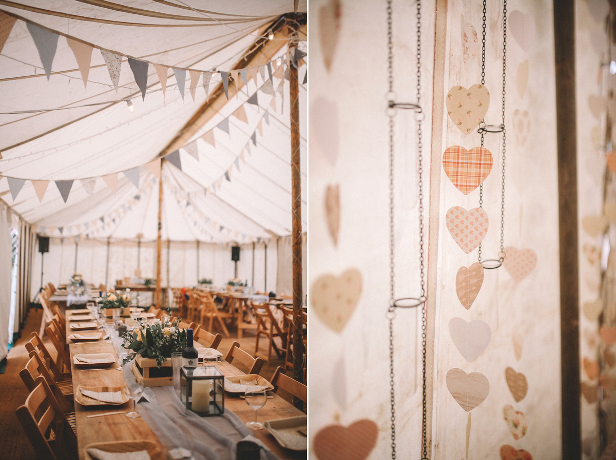 A festival inspired farm wedding in shades of peach. Photography by Rosie Hardy and Adam Bird.