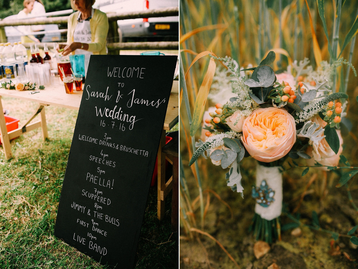 A festival inspired farm wedding in shades of peach. Photography by Rosie Hardy and Adam Bird.