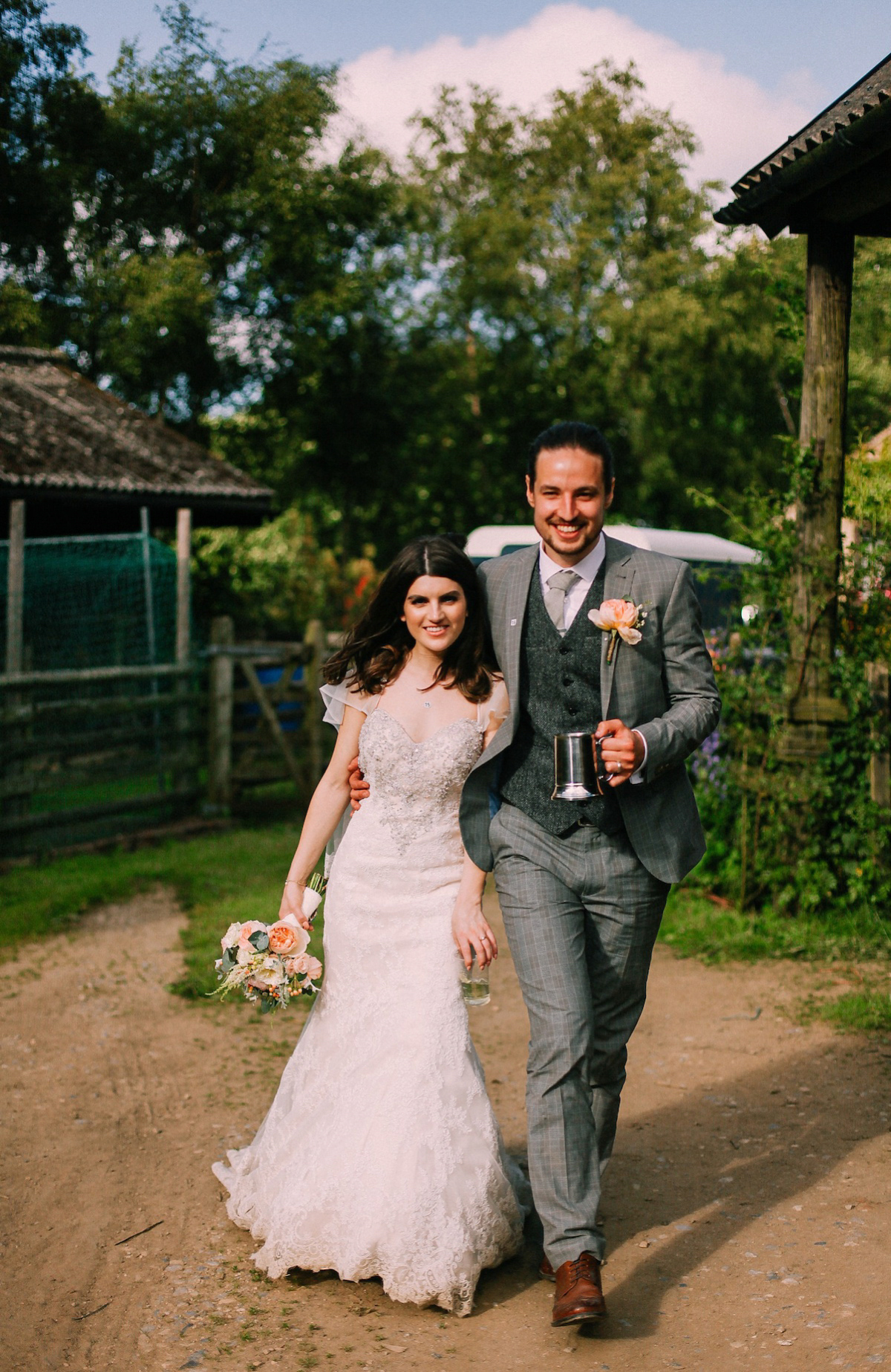 A festival inspired farm wedding in shades of peach. Photography by Rosie Hardy and Adam Bird.