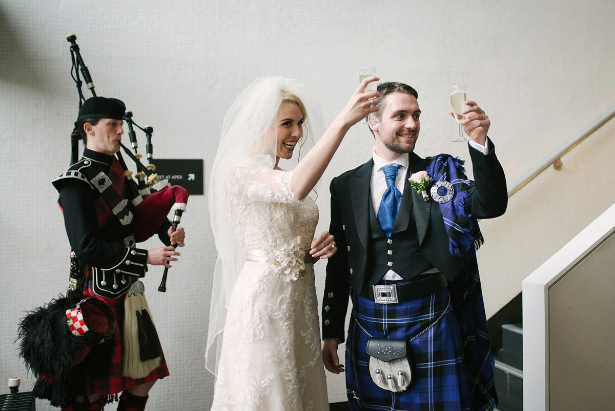 Megan wore Maggie Sottero for her American-English and travel inspired wedding in Scotland. Images captued by ChicPhoto.