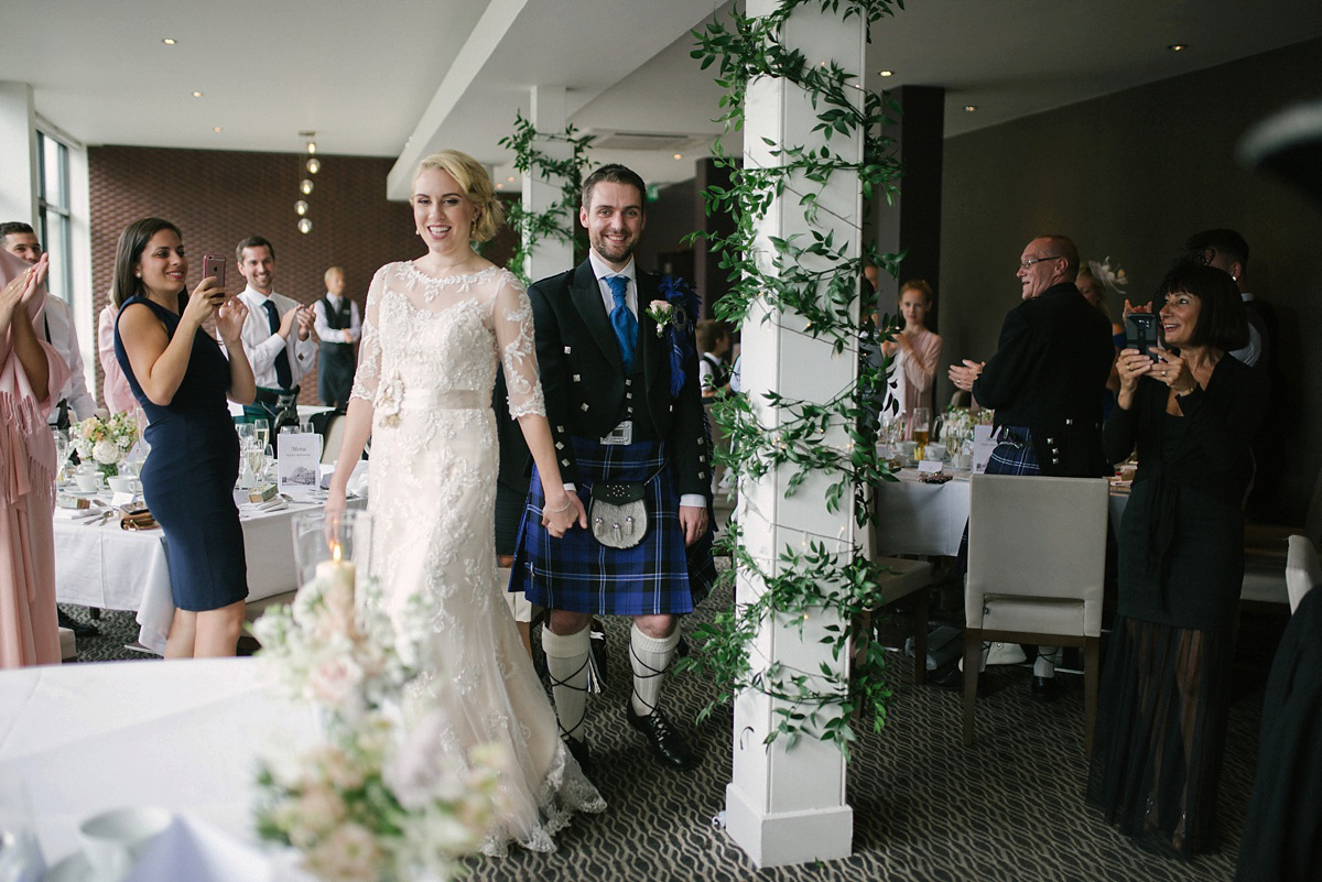 Megan wore Maggie Sottero for her American-English and travel inspired wedding in Scotland. Images captued by ChicPhoto.