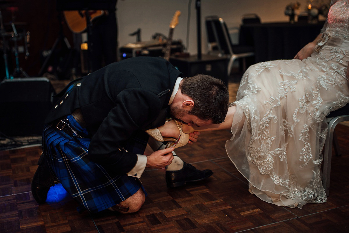 Megan wore Maggie Sottero for her American-English and travel inspired wedding in Scotland. Images captued by ChicPhoto.