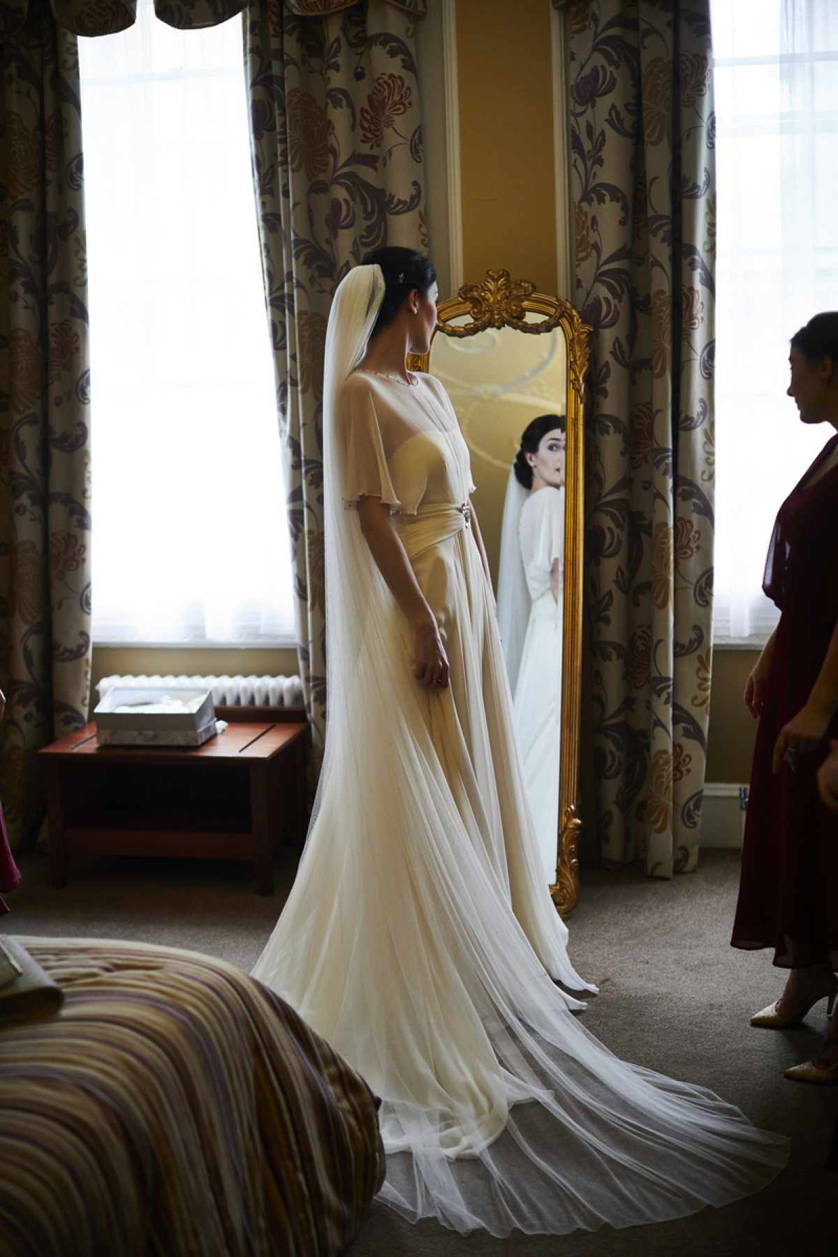 Sarah wore 'Betty' by Jenny Packham for her Yorkshire Dales and English woodland inspired Autumn wedding in York. Photography by David Lindsay.