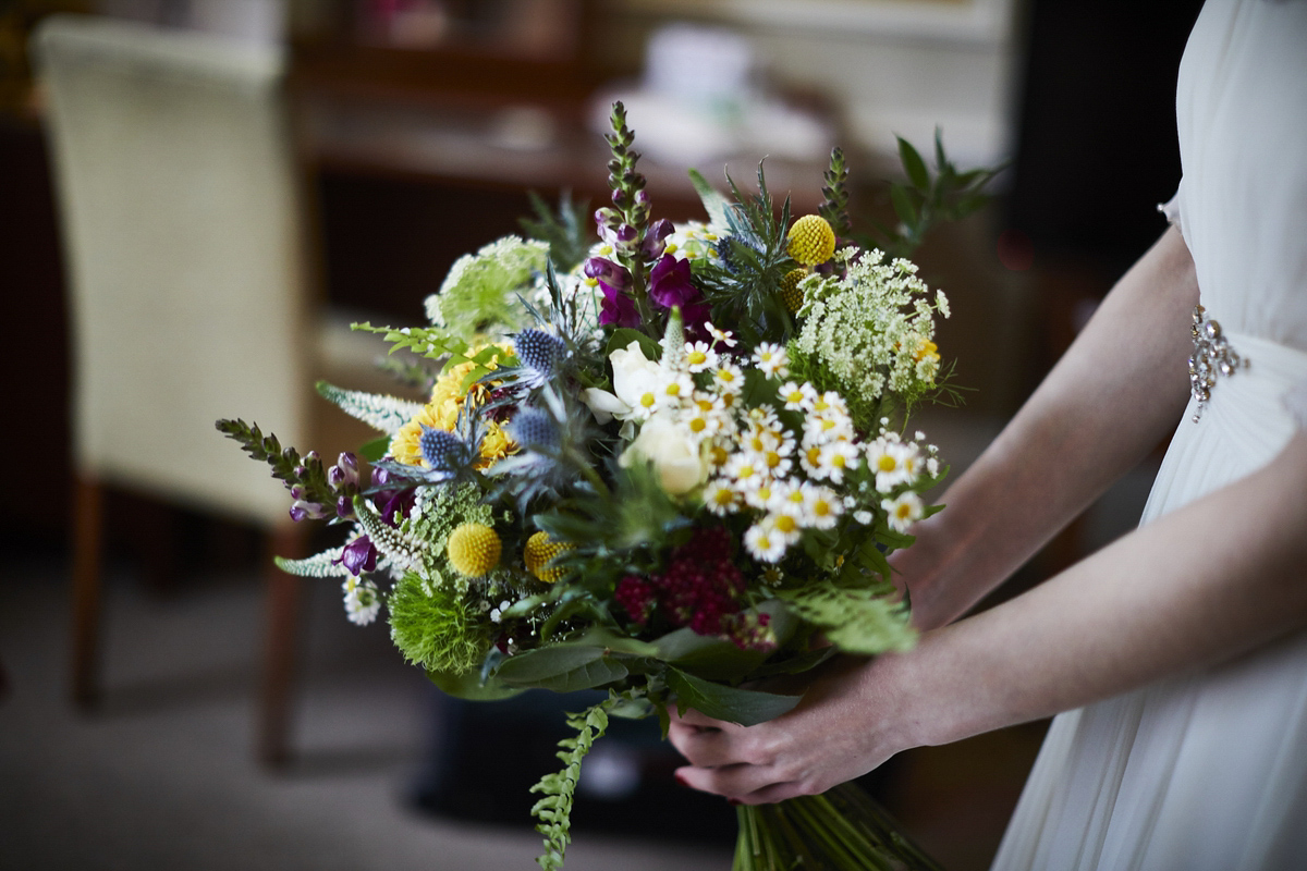 Sarah wore 'Betty' by Jenny Packham for her Yorkshire Dales and English woodland inspired Autumn wedding in York. Photography by David Lindsay.