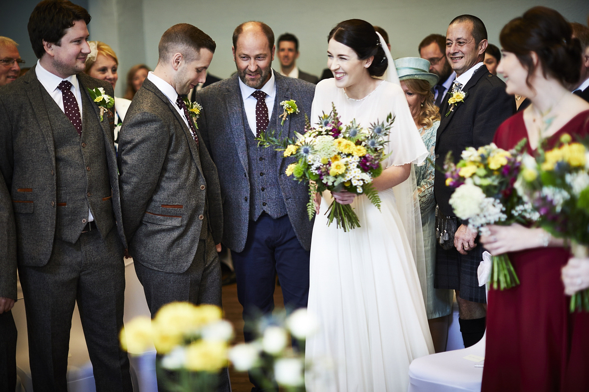 Sarah wore 'Betty' by Jenny Packham for her Yorkshire Dales and English woodland inspired Autumn wedding in York. Photography by David Lindsay.