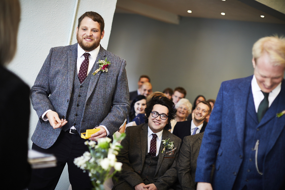 Sarah wore 'Betty' by Jenny Packham for her Yorkshire Dales and English woodland inspired Autumn wedding in York. Photography by David Lindsay.