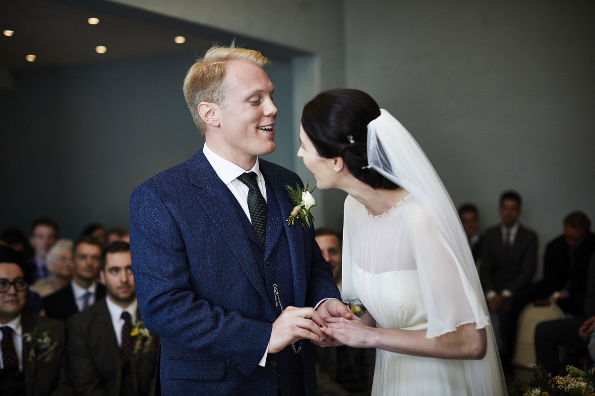 Sarah wore 'Betty' by Jenny Packham for her Yorkshire Dales and English woodland inspired Autumn wedding in York. Photography by David Lindsay.