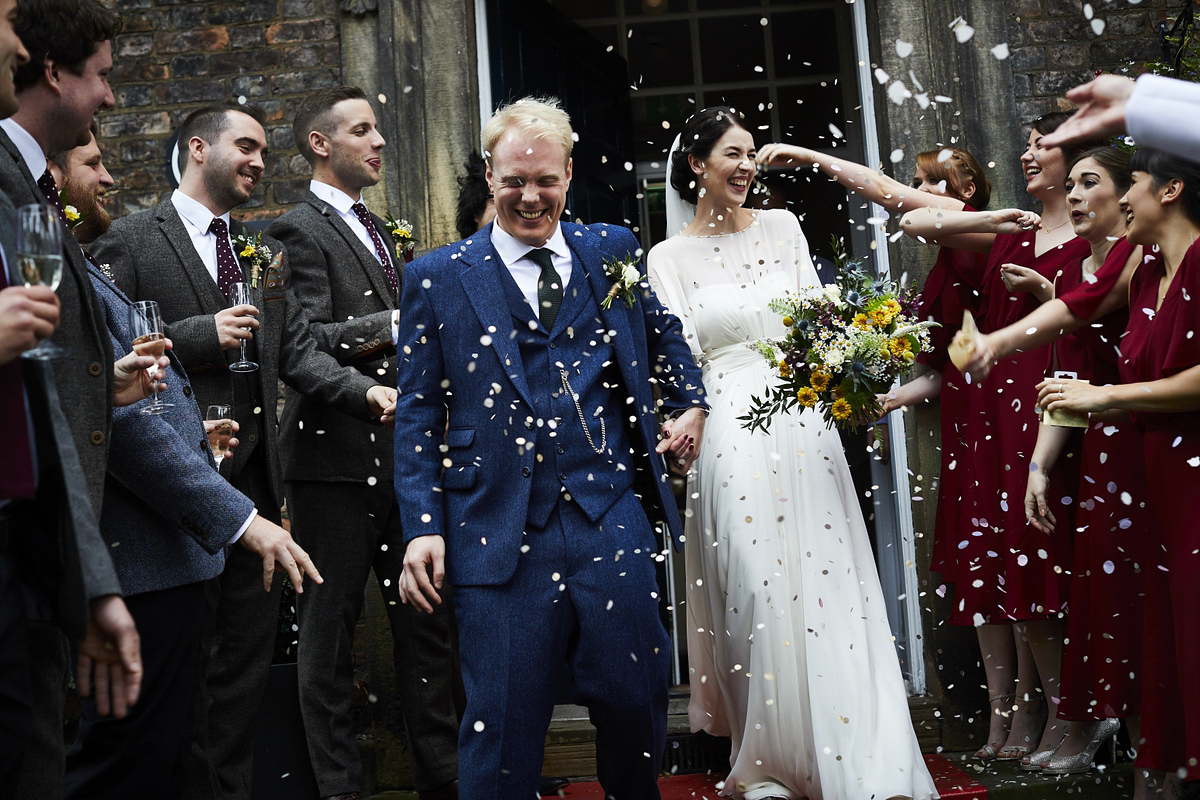 Sarah wore 'Betty' by Jenny Packham for her Yorkshire Dales and English woodland inspired Autumn wedding in York. Photography by David Lindsay.