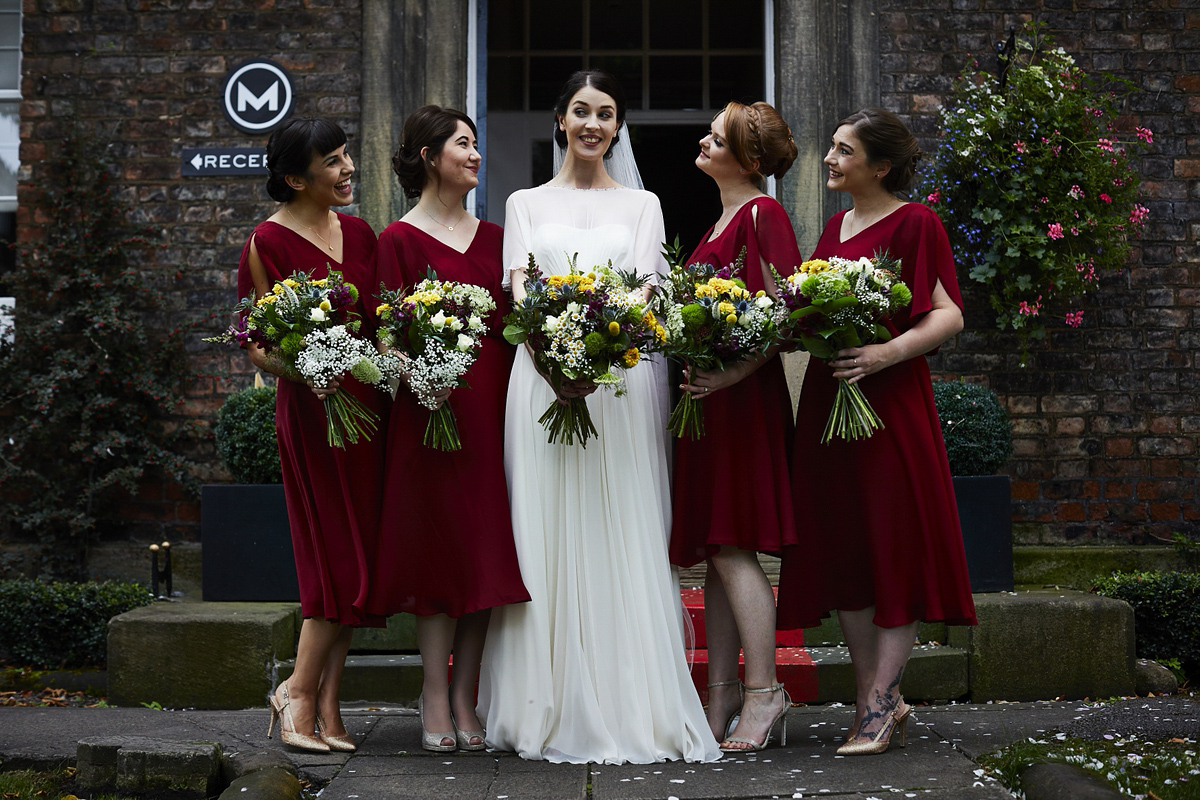 Sarah wore 'Betty' by Jenny Packham for her Yorkshire Dales and English woodland inspired Autumn wedding in York. Photography by David Lindsay.
